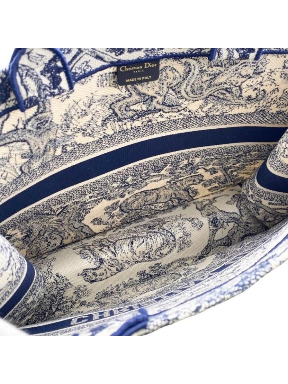 Christian Dior Tote Book Large M1286 Ztdt Toile de Jouy White Navy - Picture 6 of 10